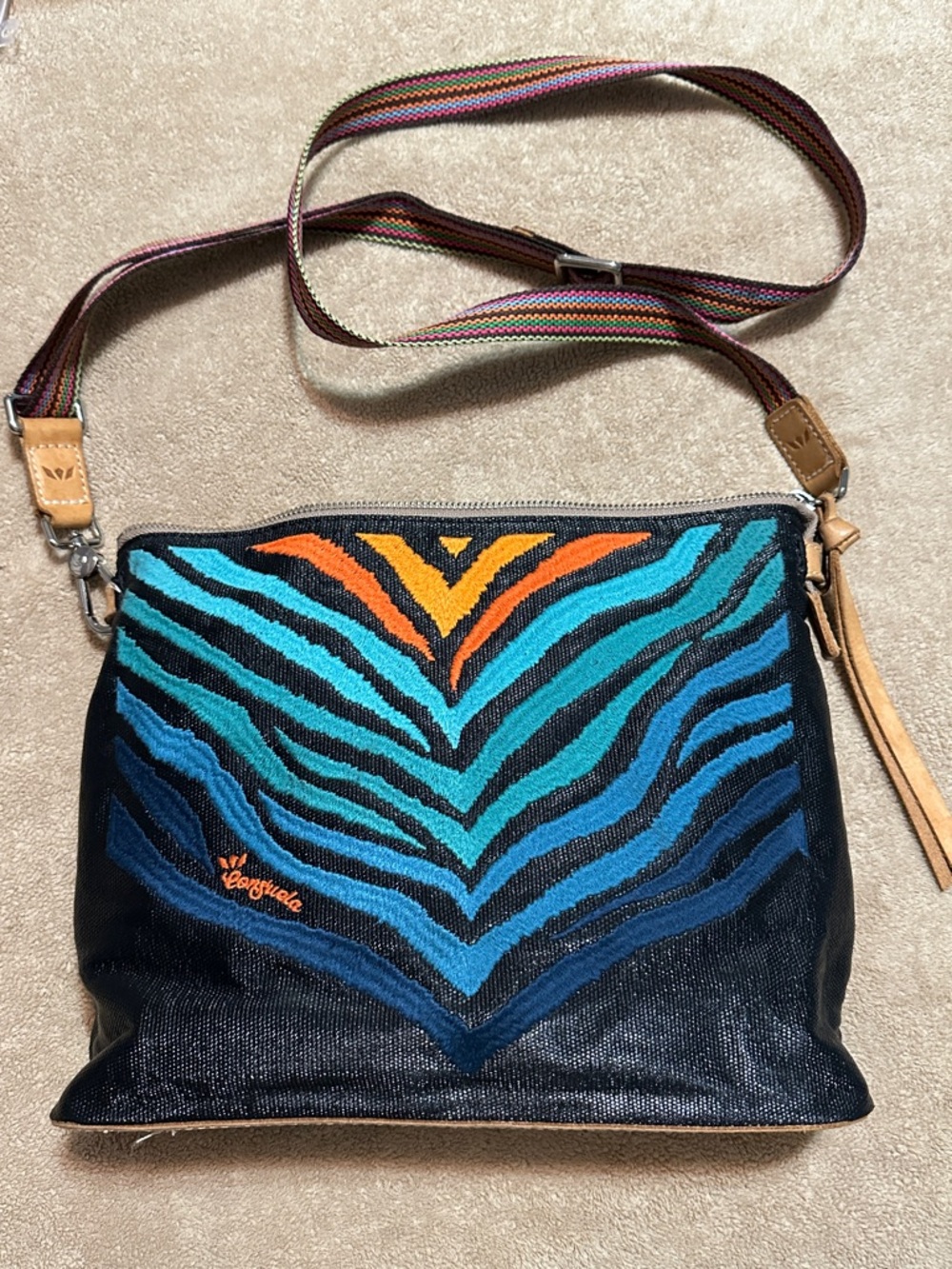 Consuela Teal, Blue & Orange Embroidered Crossbody Bag